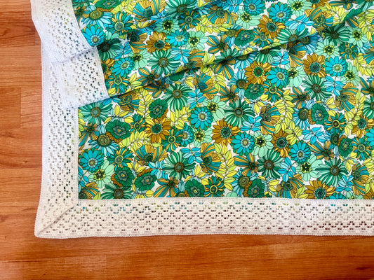 Green & yellow floral pattern tablecloth for large tables
